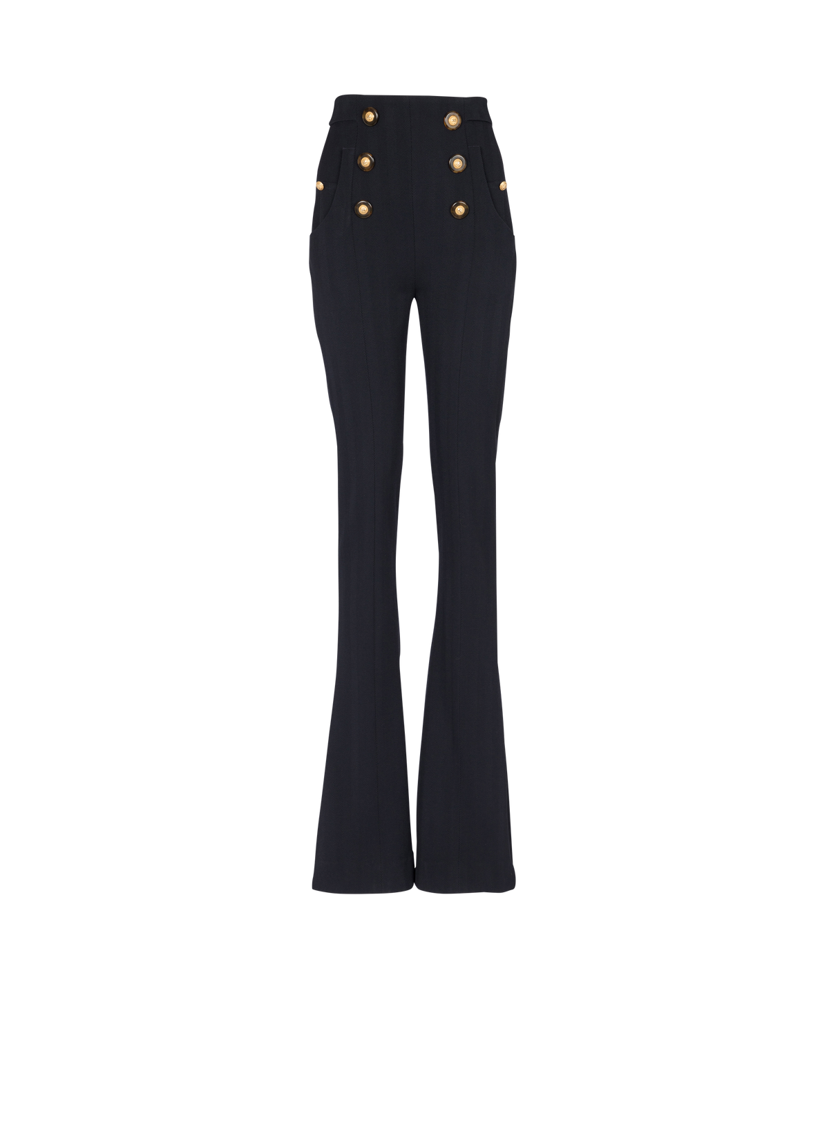 Pantalon taille haute en tweed à chevrons - Bleu Marine Foncé