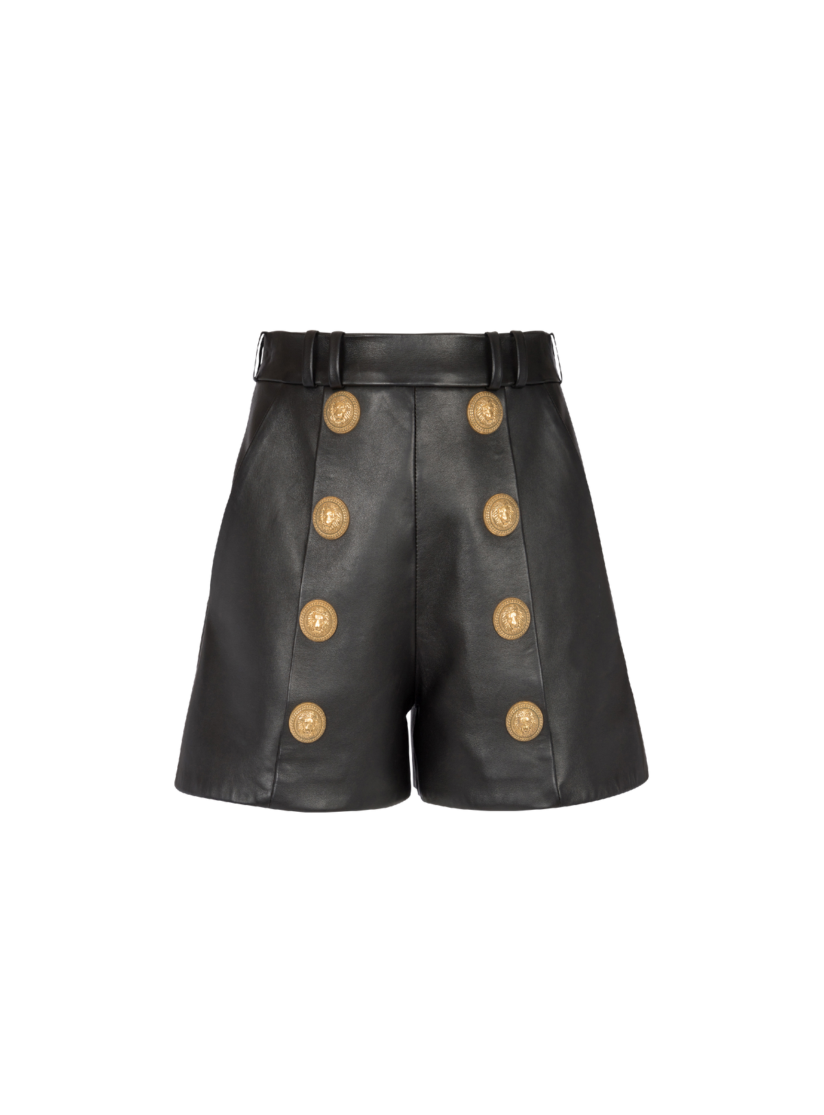 Short taille haute 8 boutons cuir - Noir