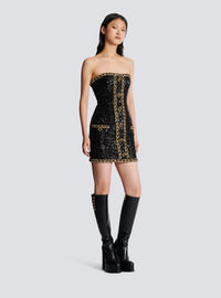 Robe bustier brodée de sequins - Noir & Or