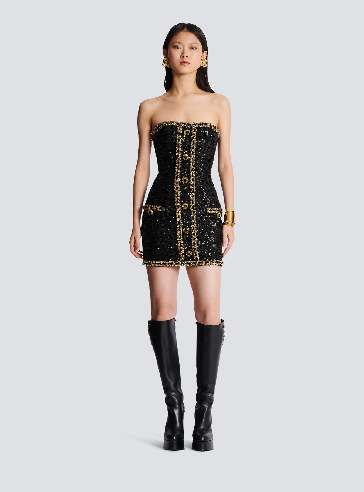 Robe bustier brodée de sequins - Noir & Or