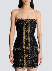 Robe bustier brodée de sequins - Noir & Or