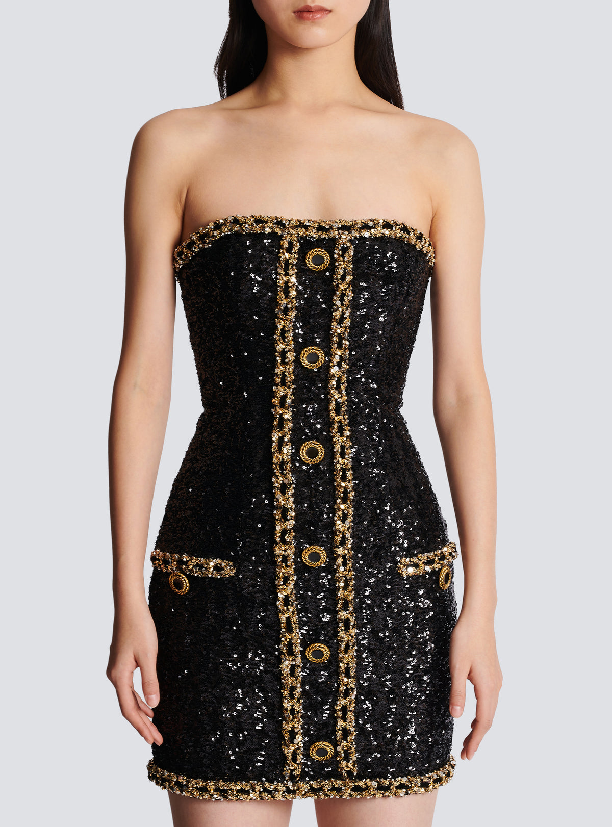 Robe bustier brodée de sequins - Noir & Or