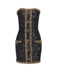 Robe courte bustier brodée de sequins - Noir & Or