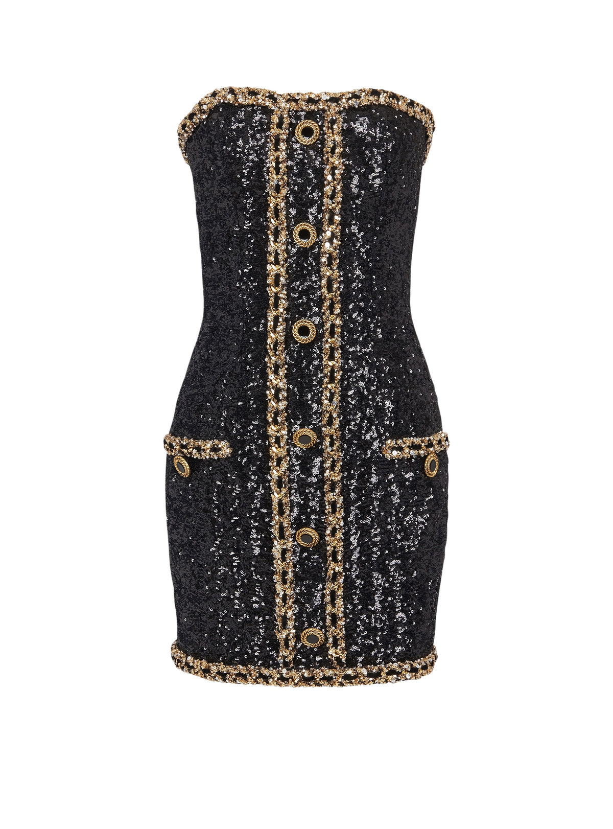 Robe courte bustier brodée de sequins - Noir & Or