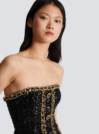 Robe bustier brodée de sequins - Noir & Or