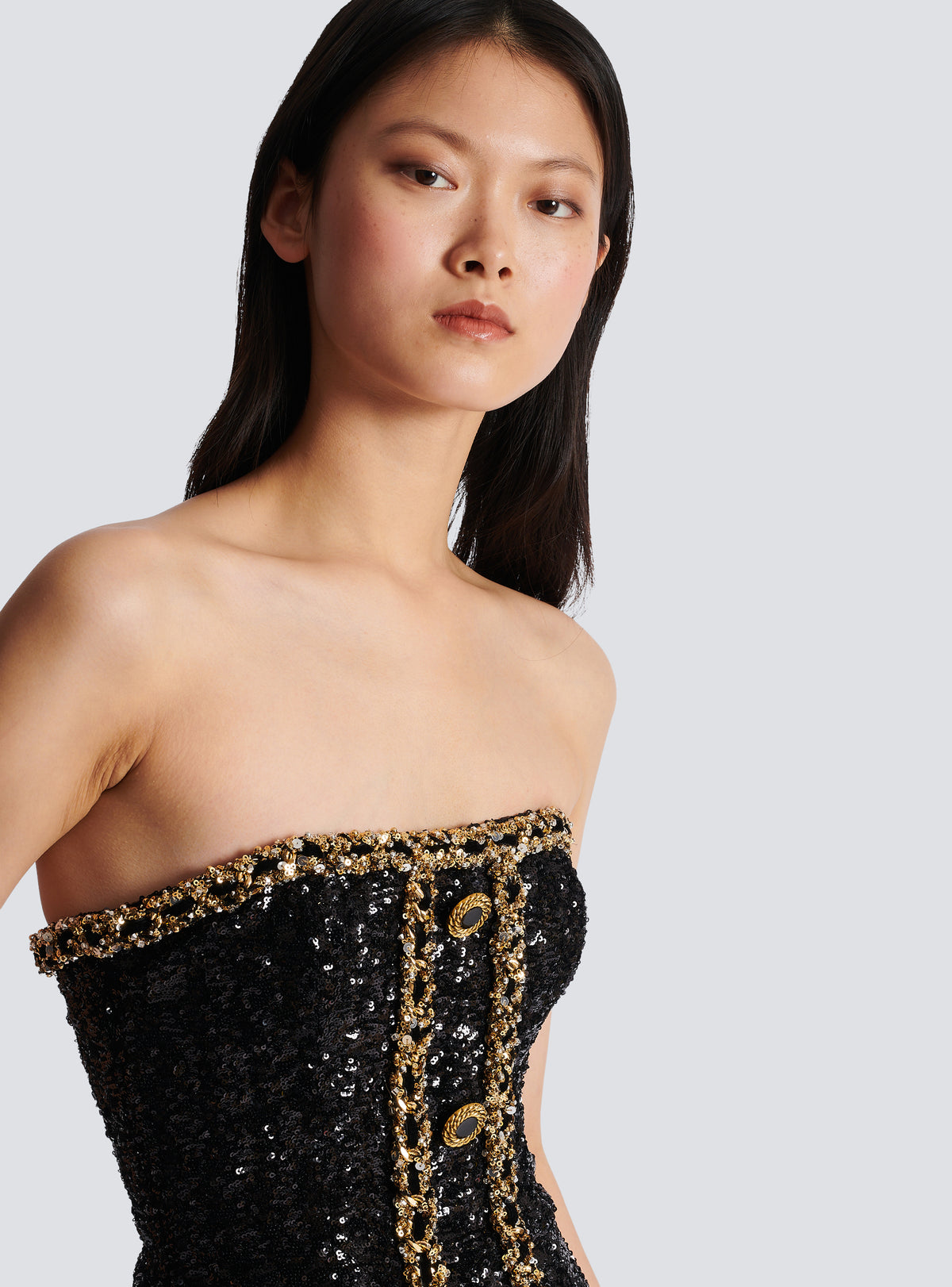 Robe bustier brodée de sequins - Noir & Or