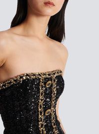 Robe courte bustier brodée de sequins - Noir & Or