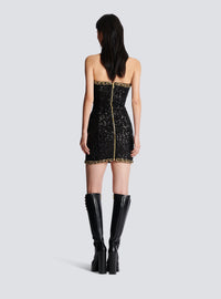 Robe bustier brodée de sequins - Noir & Or