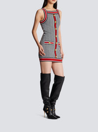 Robe courte en maille monogramme - Noir & Blanc & Rouge