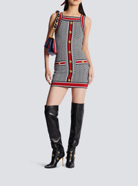 Robe courte en maille monogramme - Noir & Blanc & Rouge