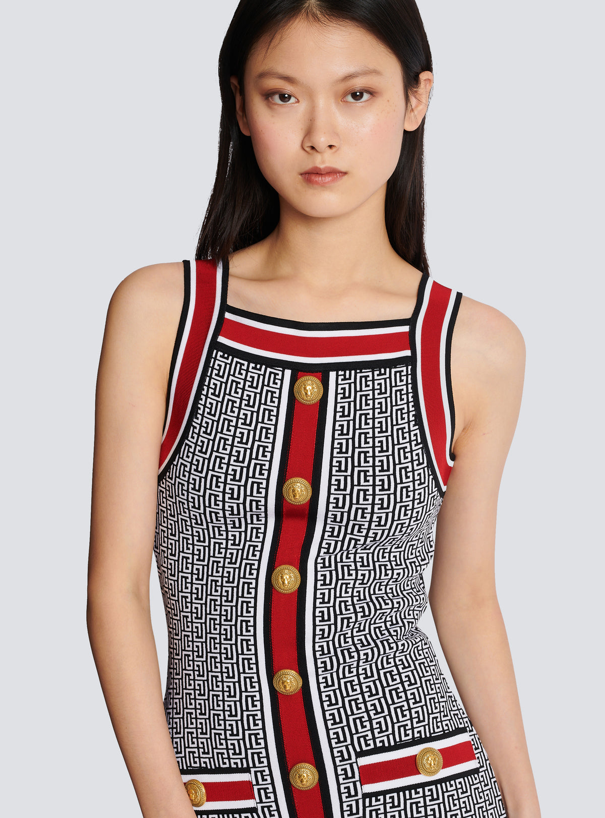Robe courte en maille monogramme - Noir & Blanc & Rouge