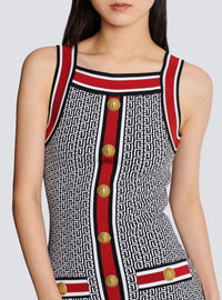Robe courte en maille monogramme - Noir & Blanc & Rouge