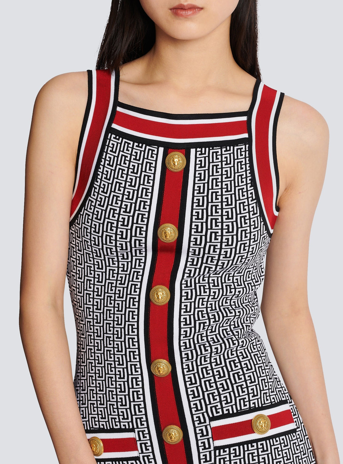 Robe courte en maille monogramme - Noir & Blanc & Rouge