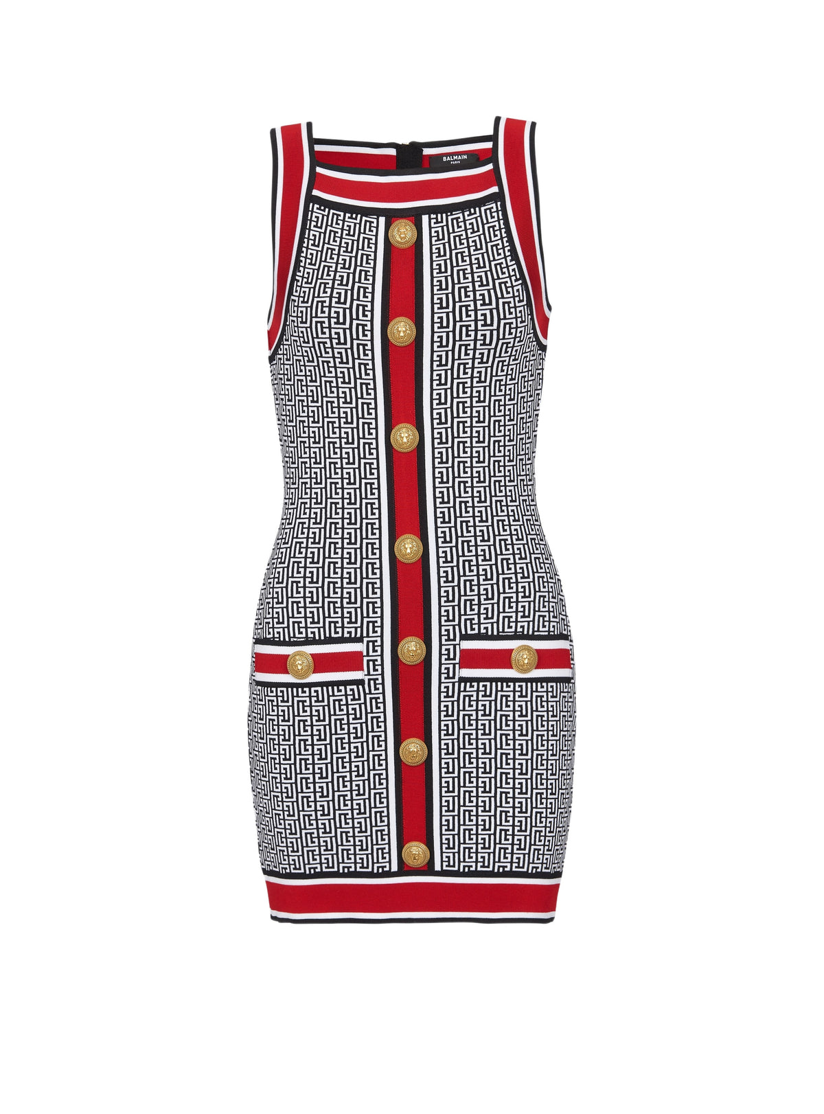 Robe courte en maille monogramme - Noir & Blanc & Rouge