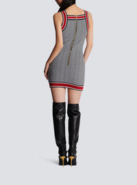 Robe courte en maille monogramme - Noir & Blanc & Rouge