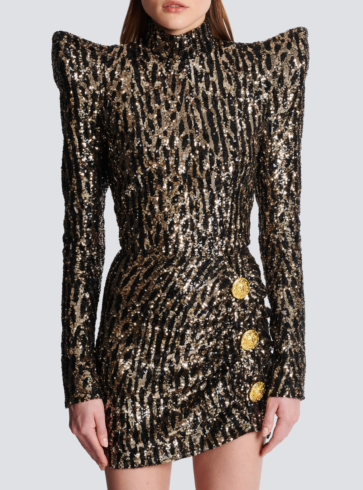 Robe structurée brodée de sequins - Or & Noir
