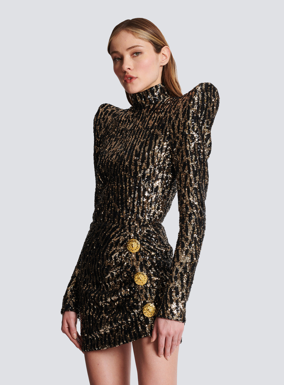 Robe structurée brodée de sequins - Or & Noir