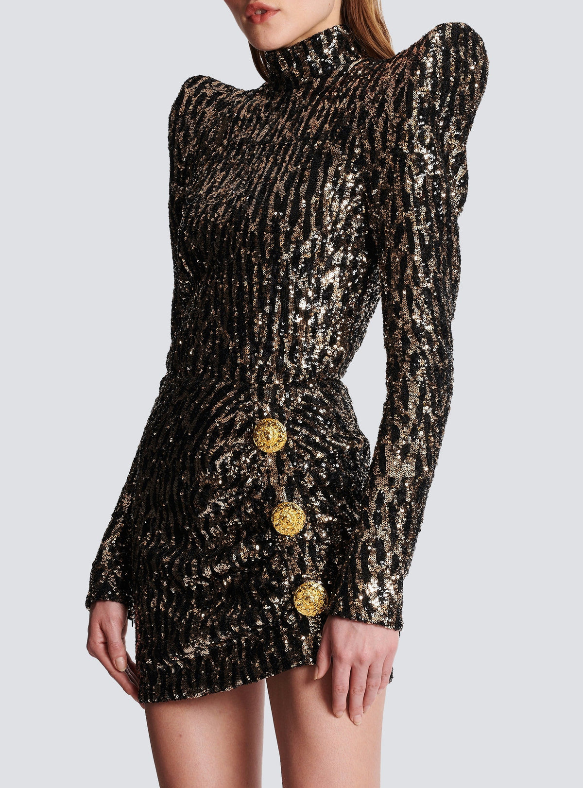 Short structured sequin-embroidered dress - Gold & Black