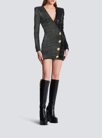 Robe courte cache-cœur drapée - Noir & Argent