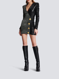 Robe courte cache-cœur drapée - Noir & Argent