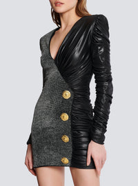 Robe courte cache-cœur drapée - Noir & Argent