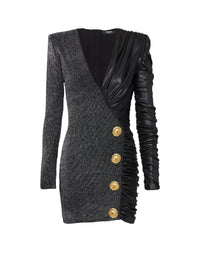 Robe courte cache-cœur drapée - Noir & Argent