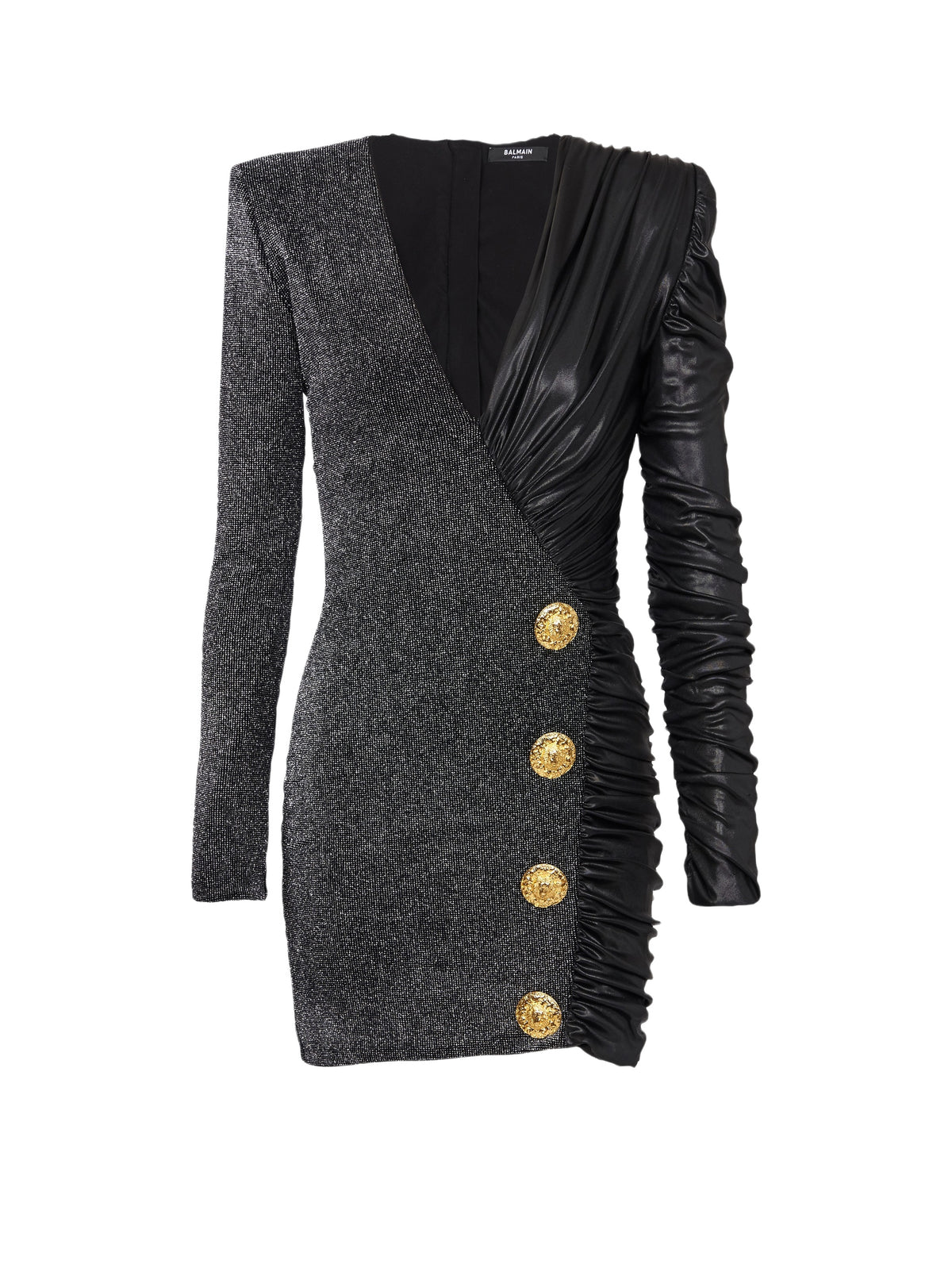 Robe courte cache-cœur drapée - Noir & Argent