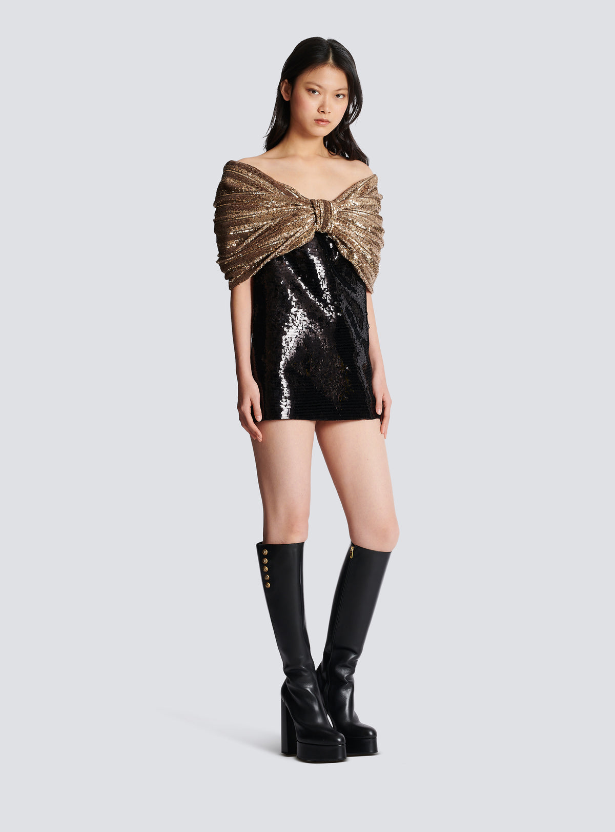 Robe à sequins noeud oversize - Noir & Or
