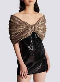 Robe courte à sequins nœud oversize - Noir & Or