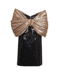 Robe courte à sequins nœud oversize - Noir & Or