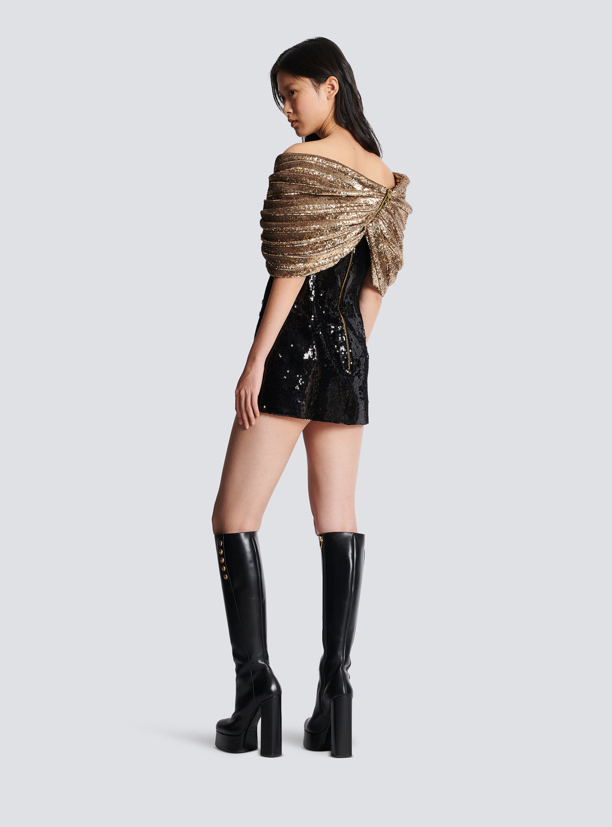 Robe à sequins noeud oversize - Noir & Or