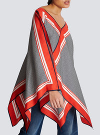 Short asymmetric silk scarf dress - Navy & Red & White