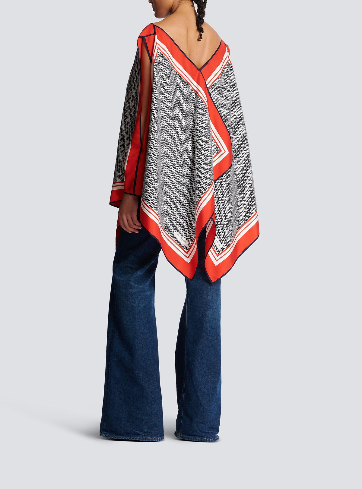 Short asymmetric silk scarf dress - Navy & Red & White