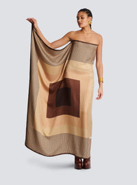 Robe longue foulard monogramme - Multi-Marron