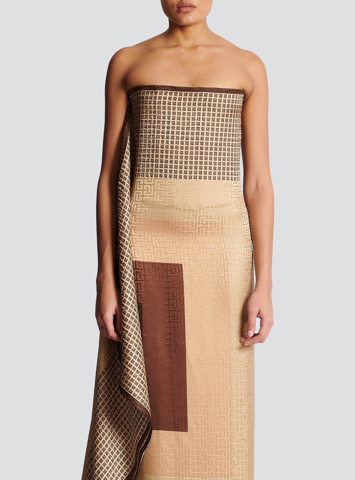 Robe longue foulard monogramme - Multi-Marron
