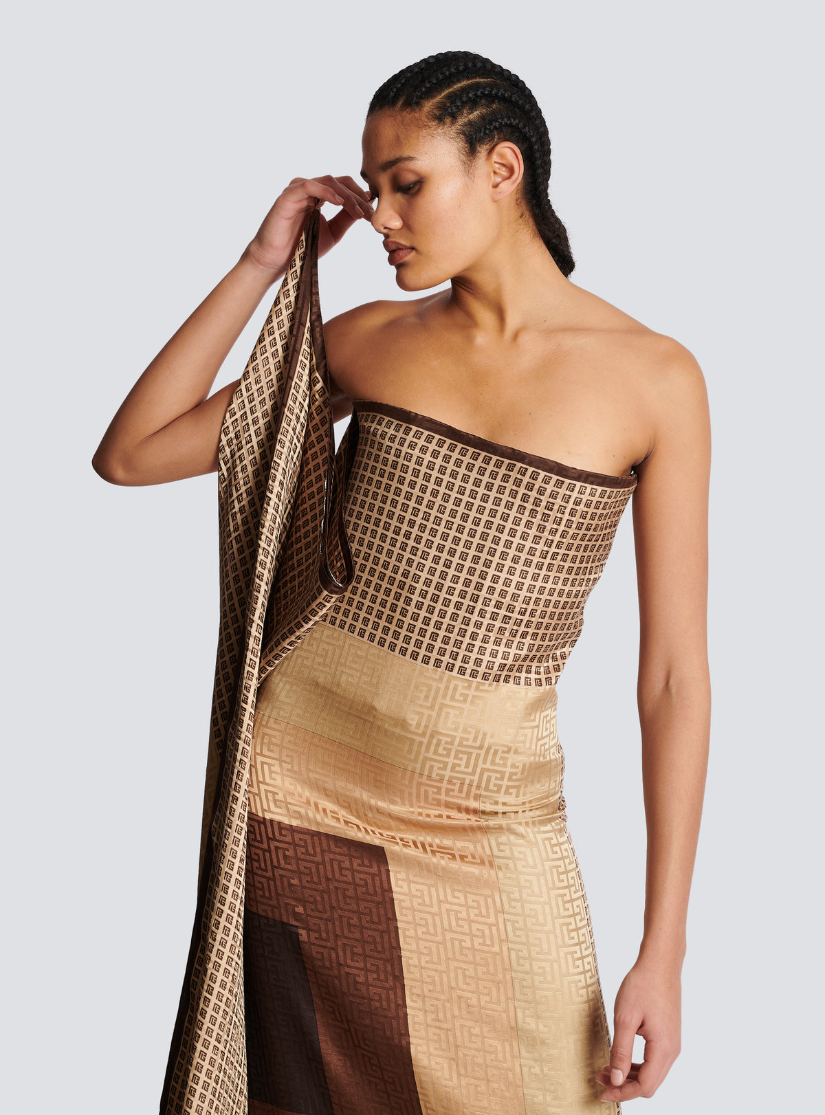 Robe longue foulard monogramme - Multi-Marron