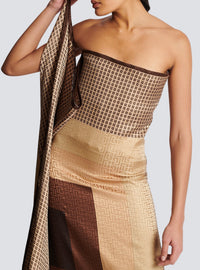 Robe longue foulard monogramme en soie - Marron