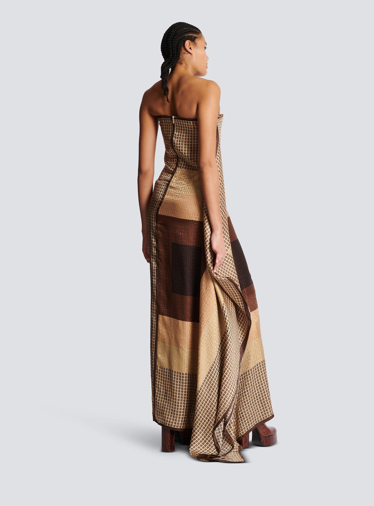 Robe longue foulard monogramme - Multi-Marron