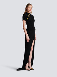 Robe longue en jersey velours - Noir