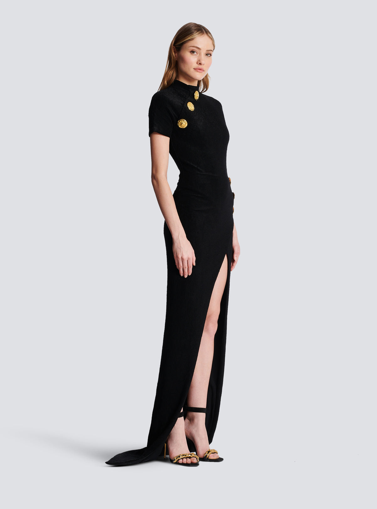 Robe longue en jersey velours - Noir