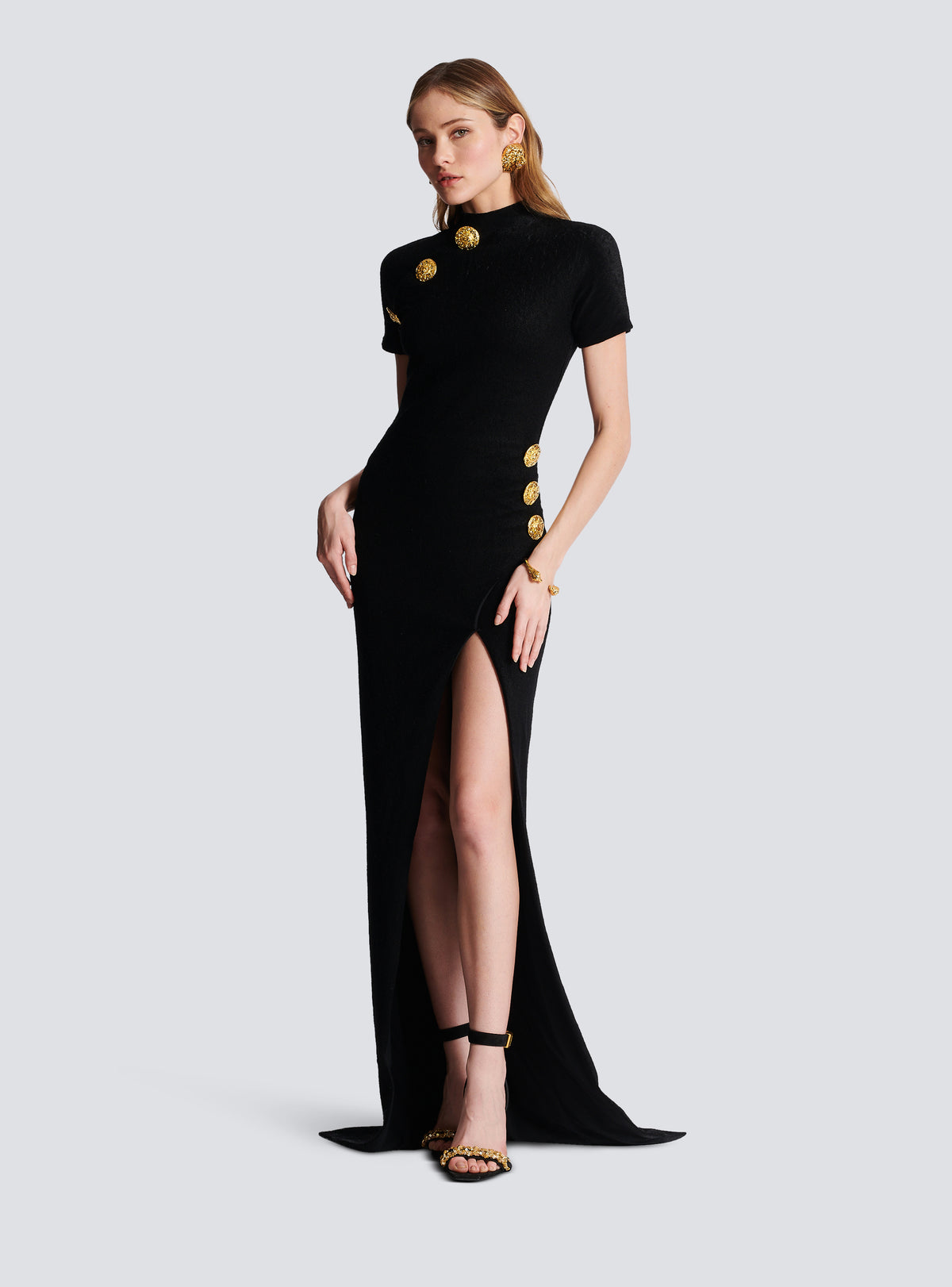 Robe longue en jersey velours - Noir