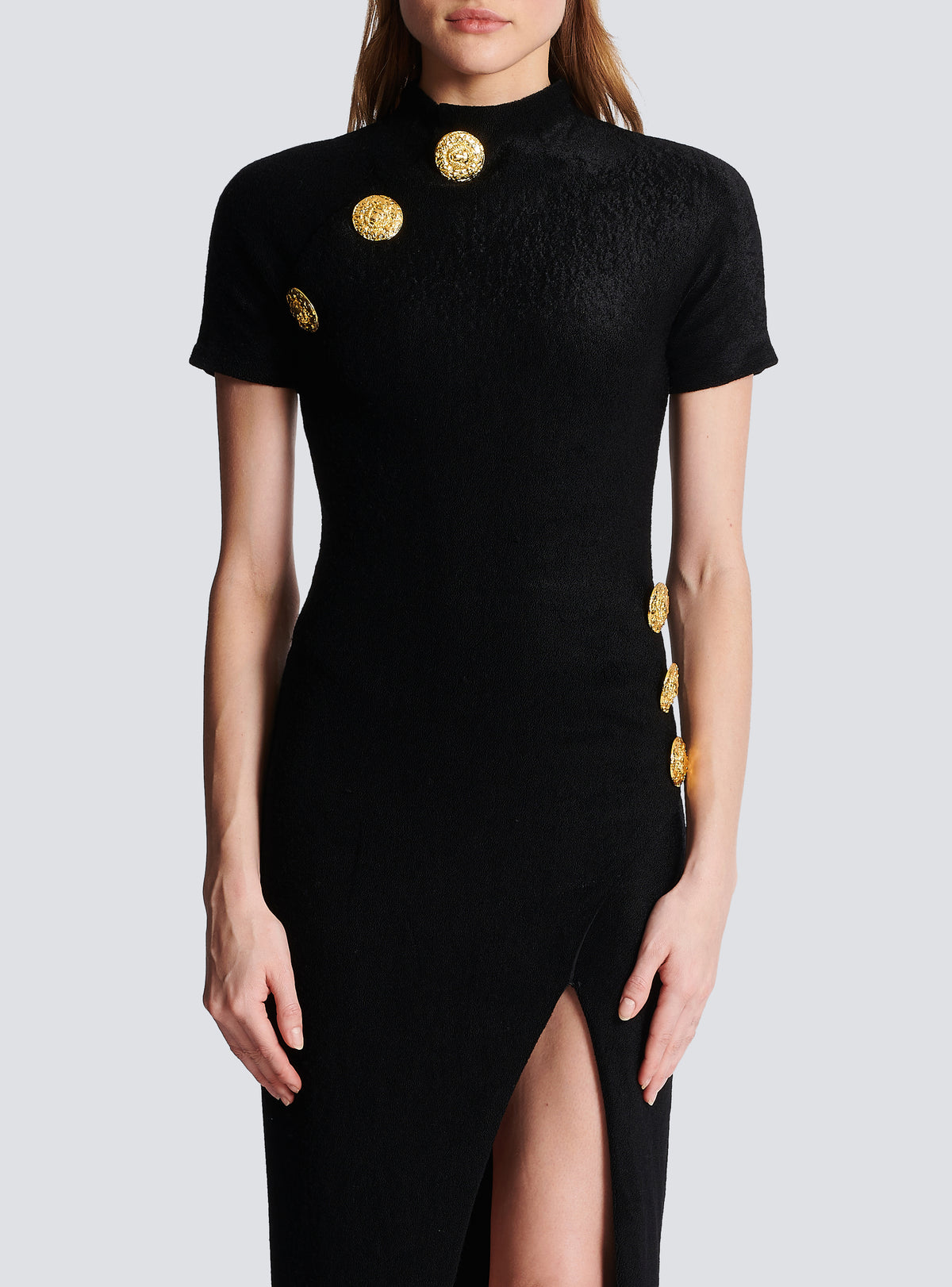 Robe longue en jersey velours - Noir
