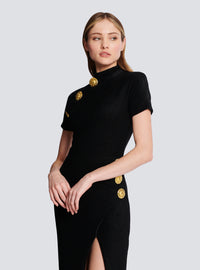 Robe longue en jersey velours - Noir
