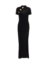Robe longue en jersey velours - Noir