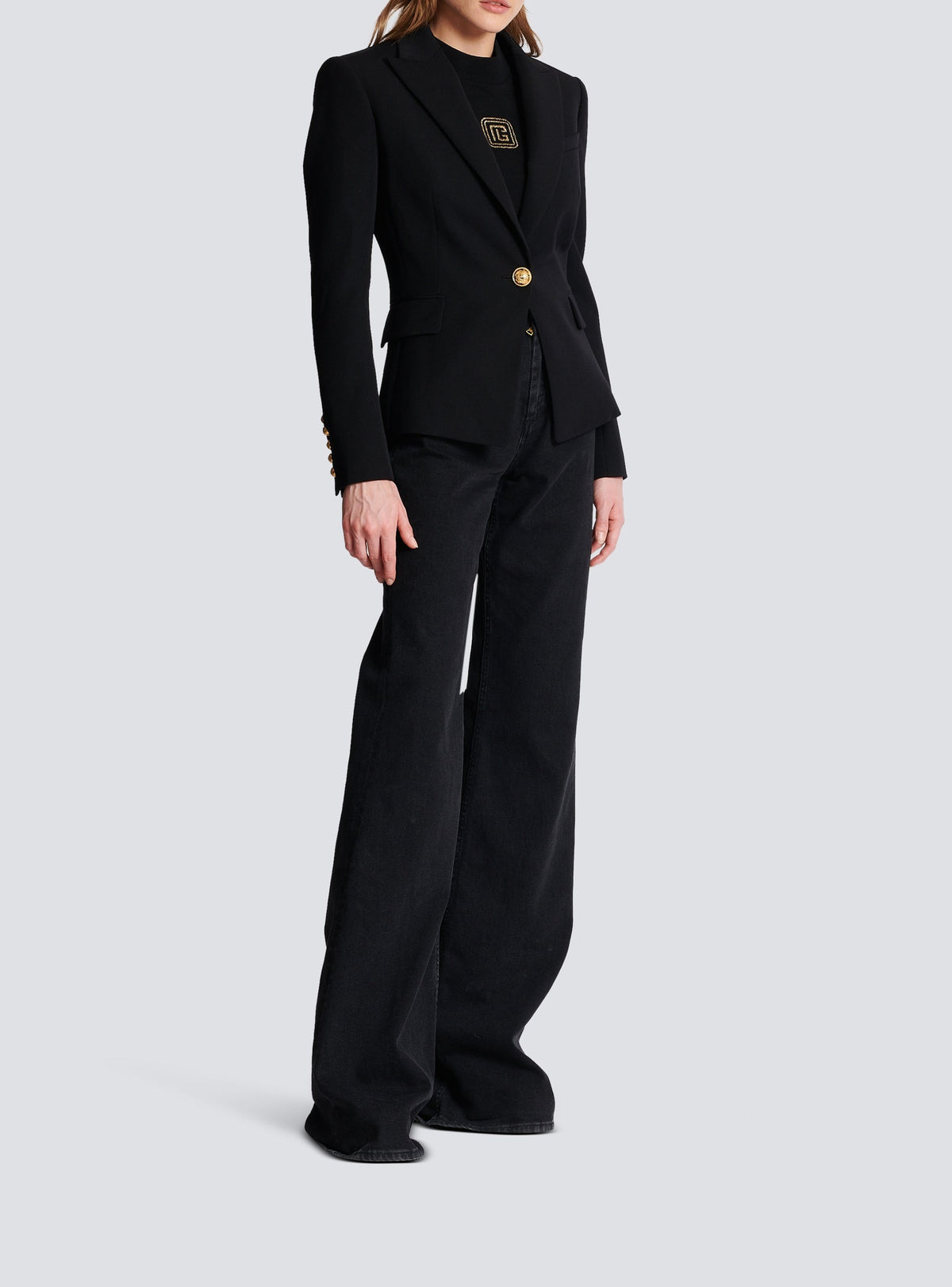 Veste à simple boutonnage en laine - Noir