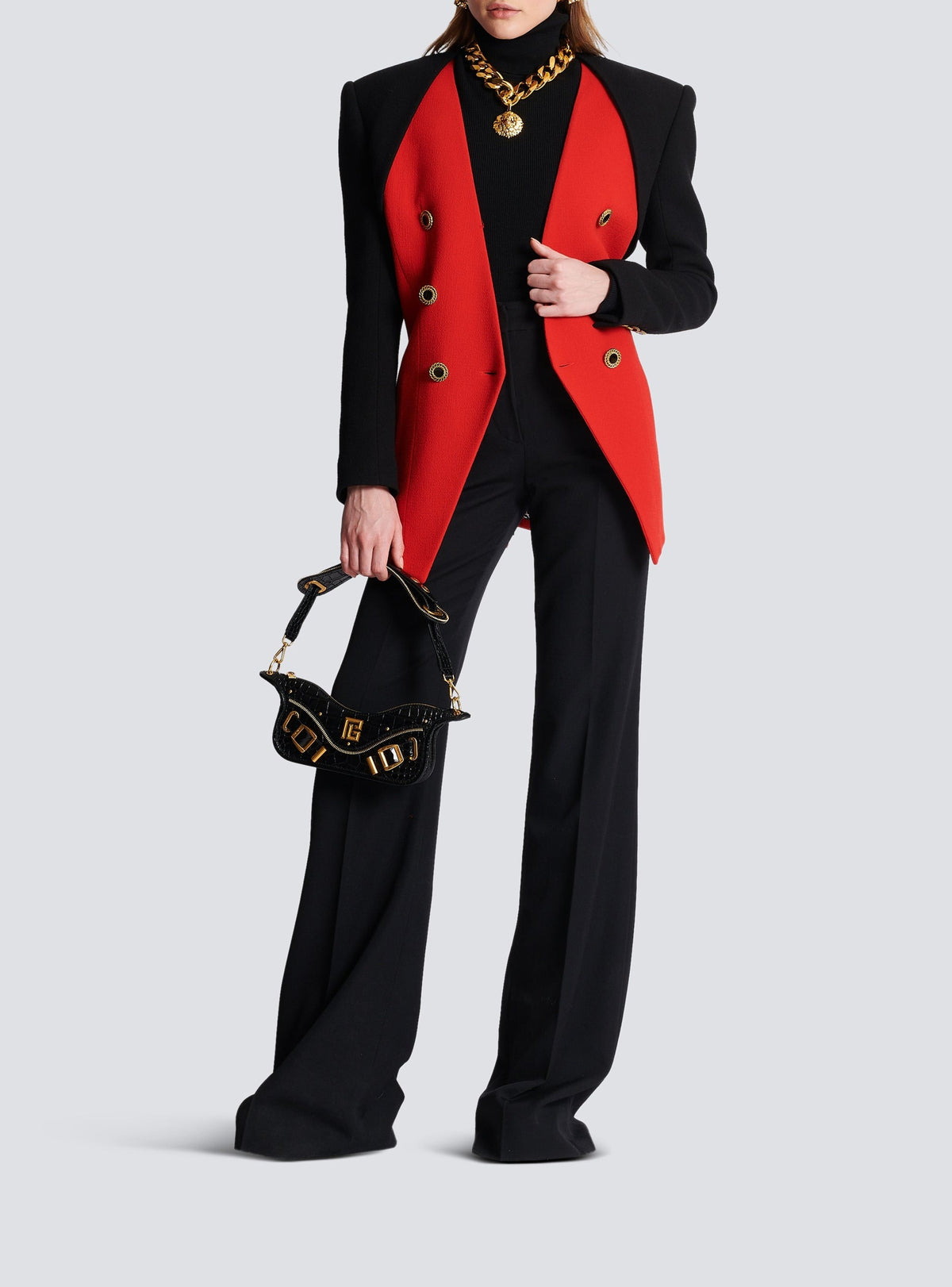 Wool trompe-l'œil jacket - Bright Red & Black