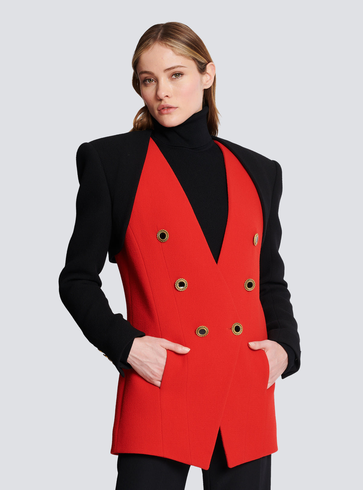 Double veste en trompe-l'oeil - Rouge Vif & Noir