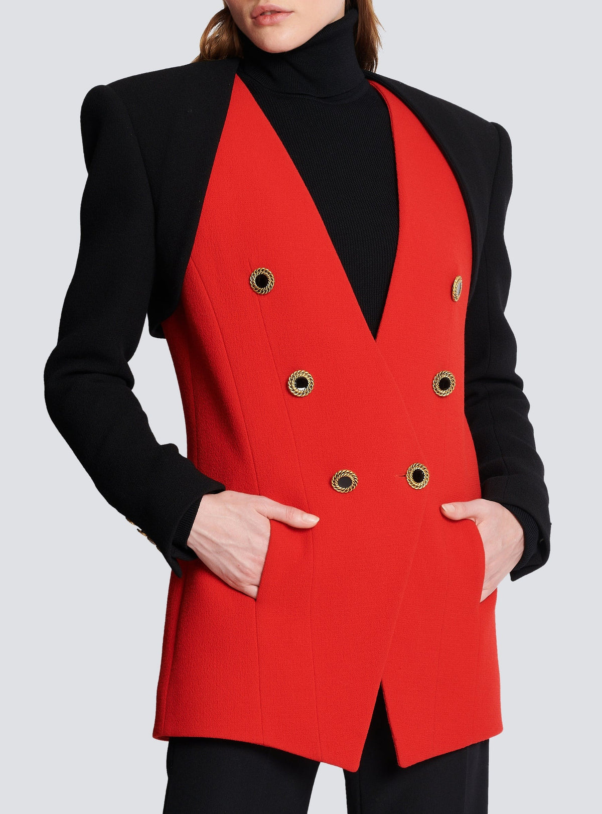 Wool trompe-l'œil jacket - Bright Red & Black