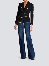 6-button wool jacket - Black