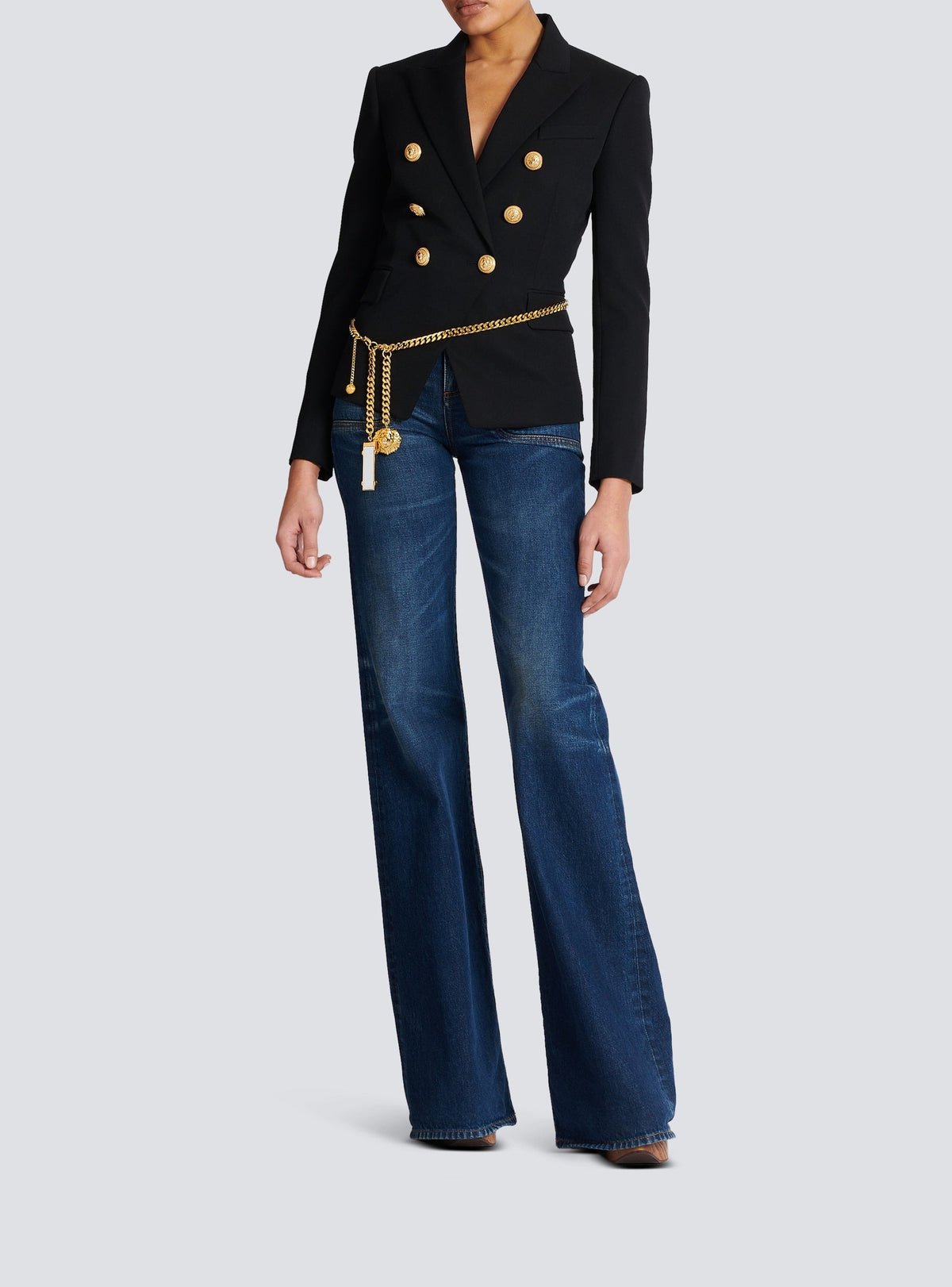 6-button wool jacket - Black